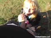 Blonde sucks his cock next to a construction site 14/16