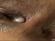 Ai Ootomo in sexy pink and black satin banged