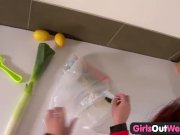 Vegetables in her hairy cunt 2/16