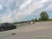 Busty gives outdoor blowjob 6/16