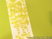 Busty pee fetish babe plays with her pee 8/16