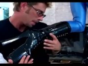 Babe in blue latex and knee high boots  1/16