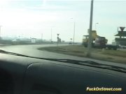 crazy amateur girl gets cum next to car 1/16