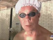 Nasty sweet redhead sucks old penis in a pool 2/16