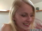 Blonde grandma swallows two big dicks 4/16