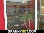 Young stud picks up huge grandma in cafe 5/16