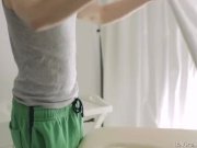 Sexy Nina lays boobs down on the massage 1/16