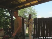 Granny swallows two cocks at once 1/16