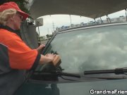 Two dudes pick up hot grandma and screw 3/16