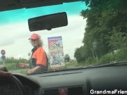 Two dudes pick up hot grandma and screw 4/16