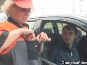 Two dudes pick up hot grandma and screw 5/16