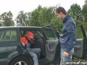 Two dudes pick up hot grandma and screw 8/16