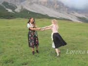 Hot babes playful and naked outdoors  1/16