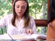 Lesbian Schoolgirl gets Pussy Eaten on Desk