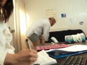 Glassed brunette pimp suck old man dry 2/16