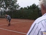 Tattoed short haired student suck old dick 1/16