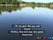 Girlfriends Cute brunettes skipping stones 4/16