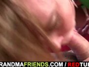 Busty mom enjoys sucking and riding two cocks 12/16