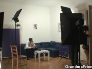 Busty mommy swallows two cocks 2/16