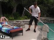 Skinny Blonde Teen Rides A Big Pole!  1/16