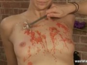 Dominatrix covers her naked slave girl in wax 7/16