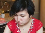 Cute girl in a red dress 3/16