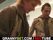 Old bitch jumps on young cock 2/16