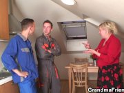 Old women pleases two repairmen 10/16