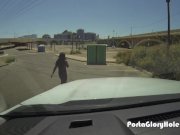 Porta Gloryhole girl swallows cum under a bri 1/16