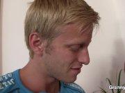 Blonde skinny granny rides him 8/16