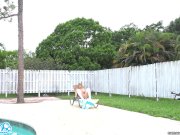 lesbian teen threesome play tug a war with a drone pulling college pussy 2/16