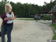 Old blonde granny rides cock on public 1/16