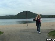 Old blonde granny rides cock on public 3/16