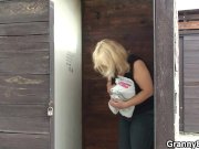 Old blonde granny rides cock on public 5/16