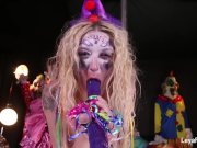 Clown Leya Falcon plays with a big purple dildo 4/16