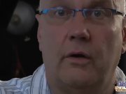 Sexy young waitress anal sex double cum shot with two old men 1/16