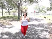 Busty Brunette BBW Charlotte Angel Shakes Her Tits Jogging 2/16