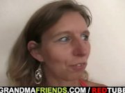 Horny granny takes two cocks 2/16