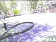 LUBED - Redhead Anny Aurora lift her short skirt to lube up her pussy 1/16