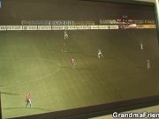 Skinny granny in stockings riding and sucking 1/16