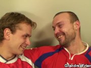 Skinny granny in stockings riding and sucking 7/16