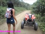 Heather Deep 4 wheeling on scary fast quad and Peeing next to horses in the