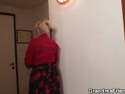 Old grandma spreads legs for two cocks 1/16
