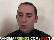 Old blond takes two cocks 2/16