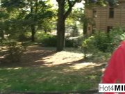 Hot blonde MILF has a threesome at the park 1/16