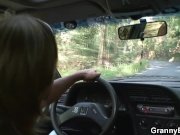 Hitchhiking 70 years old granny riding roadside 1/16