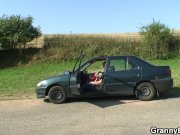 Hitchhiking 70 years old granny riding roadside 10/16