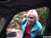 Hitchhiking 70 years old granny riding roadside 2/16