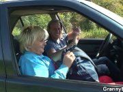 Hitchhiking 70 years old granny riding roadside 6/16