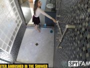 SpyFam Step sister Nina North watched by step brother in the shower 1/16